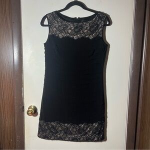 Adrianna Papell Mini Dress Size 6 Black Floral Lace Formal Tiered Ruffled Womens